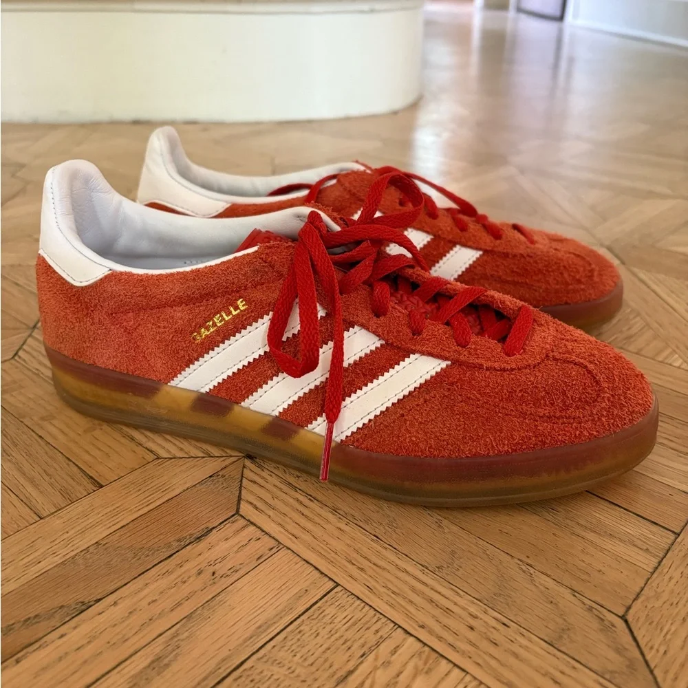 adidas Gazelle Suede Sneakers in red/Orange with White Stripes - Picture 1 of 6